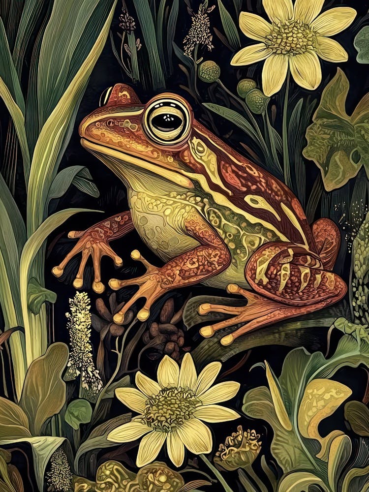 William Morris Frog Toad Red Green Vintage