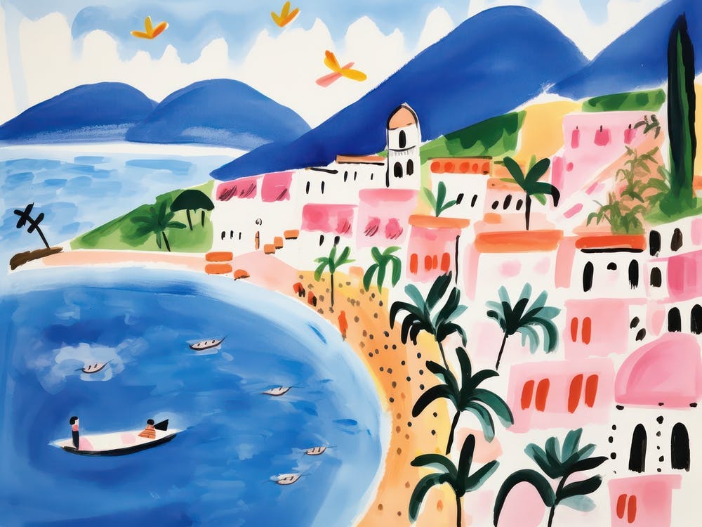 Amalfi Coast Cute Watercolour Illustration 4