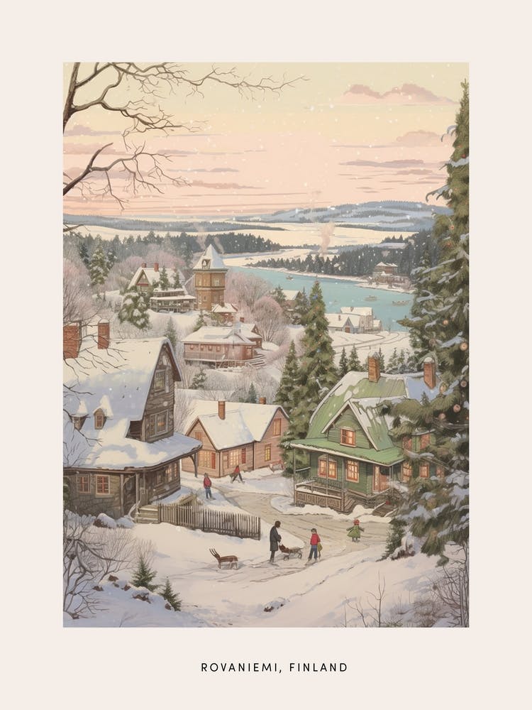 Vintage Winterposter Rovaniemi Finnland 1