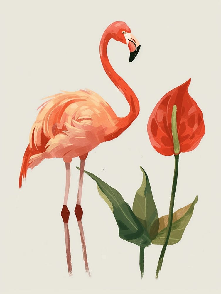 Jamess Flamingo And Anthurium Minimalist Illustration 4