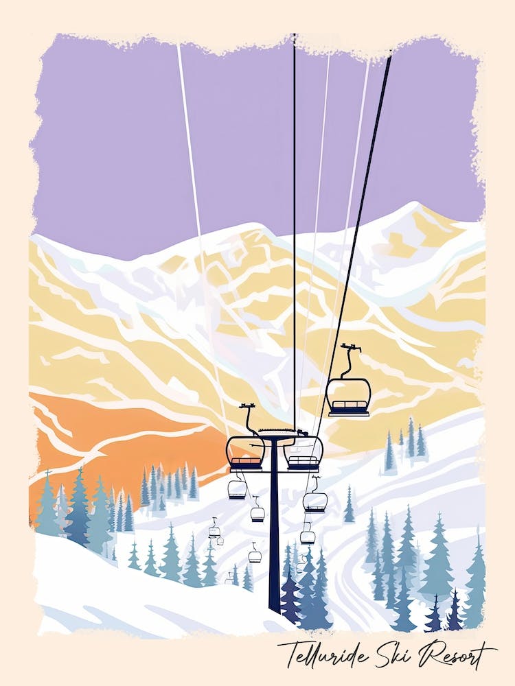Poster Of Telluride Ski Resort   Colorado, Usa, Ski Resort Pastel Colours Illustration 3