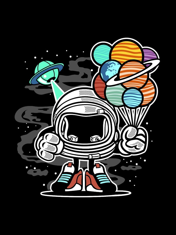 Cartoon Planets Robot Space Space Baloons Ufo