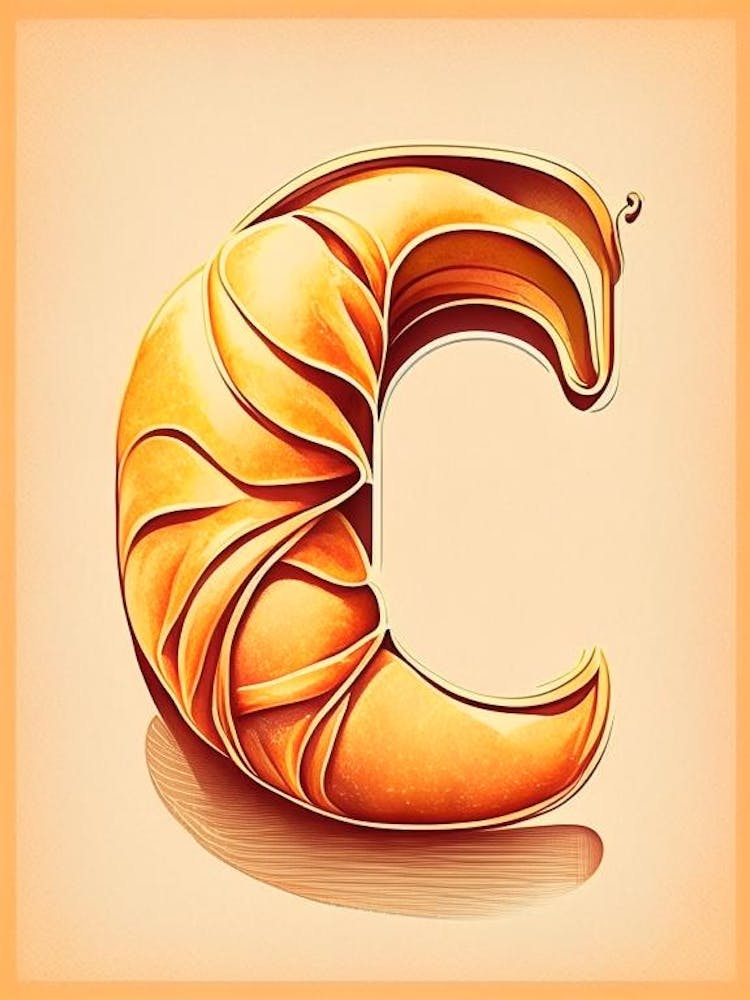 C  Croissant, Letter, Alphabet Retro Drawing 1