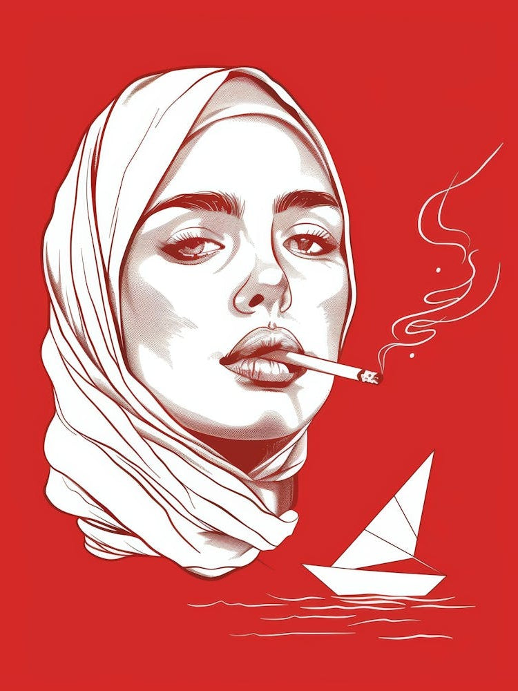 Muslim Woman Smoking A Cigarette