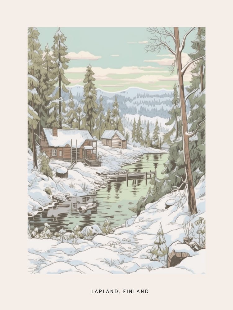 Vintage Winter Poster Lapland Finland 1