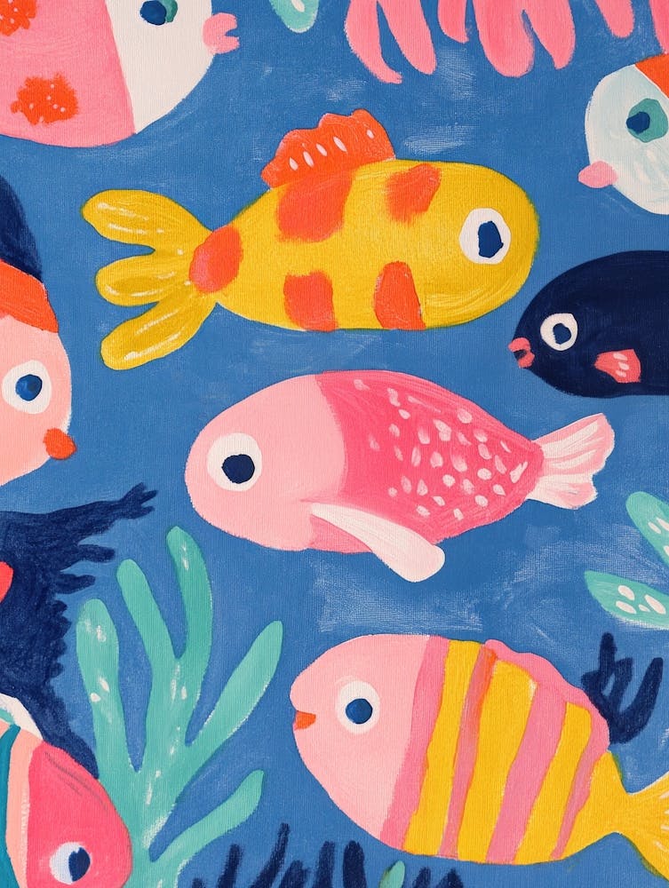 Bunte Fische Gouache-Gemälde