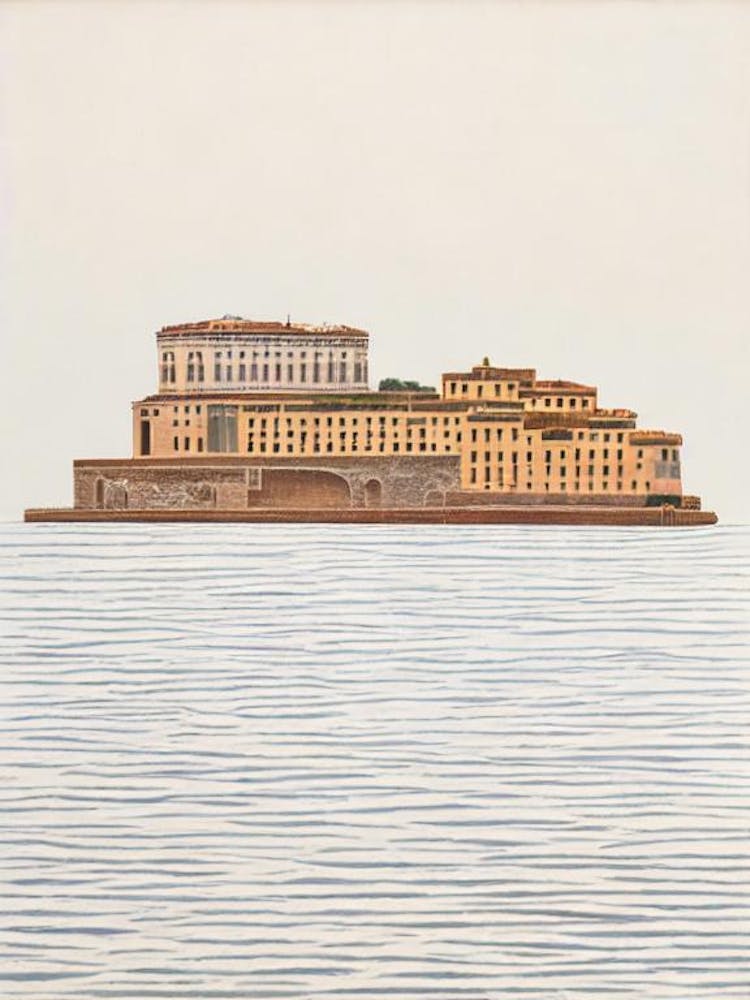 Castel Dell'Ovo Naples Boho Landmark Illustration