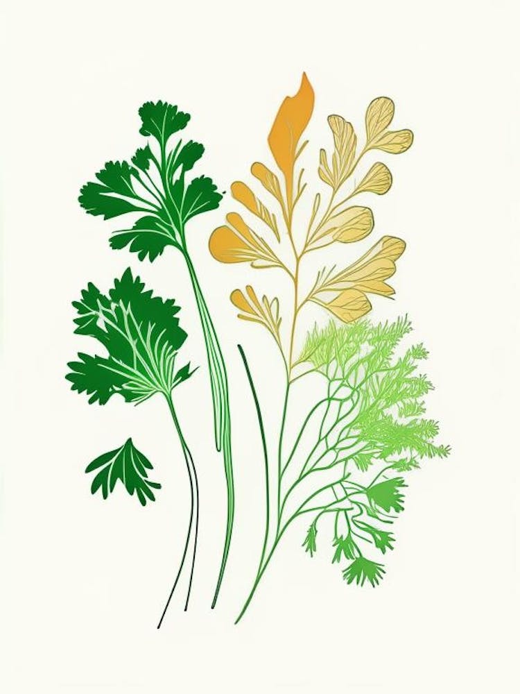 Cilantro Spices And Herbs Minimal Line Drawing 1