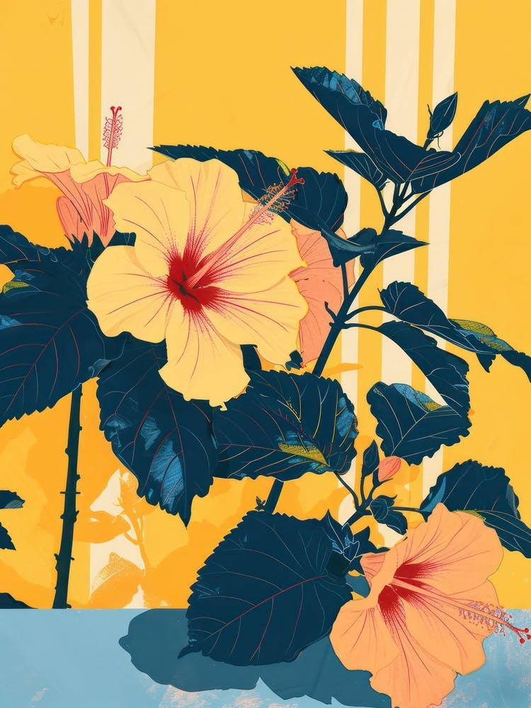 Hibiscus Flowers On A Table   Contemporary Illustration 3