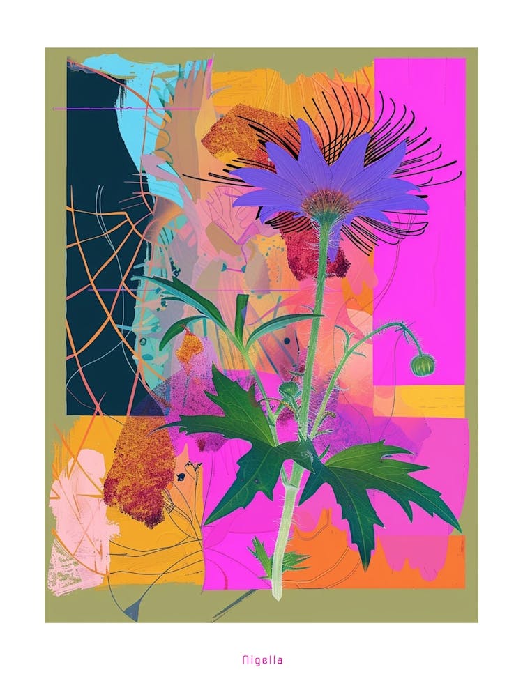Nigella 6 Neon-Blumen-Collage-Poster