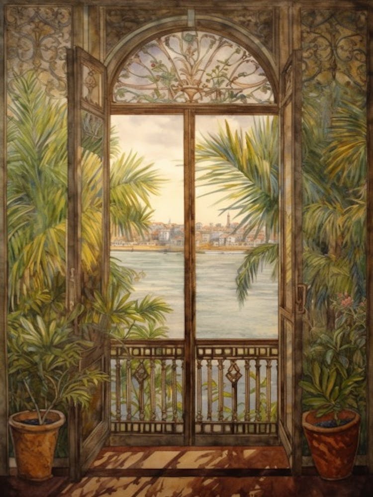 A Window View Of Venice In The Style Of Art Nouveau 3