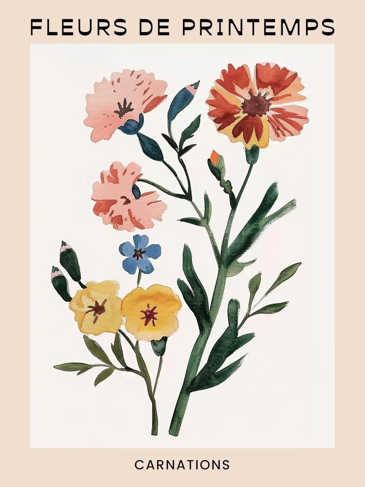 Spring Floral French Poster  Carnations 5