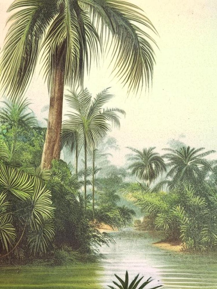 Flowing Water Waterscape Vintage Illustration 1