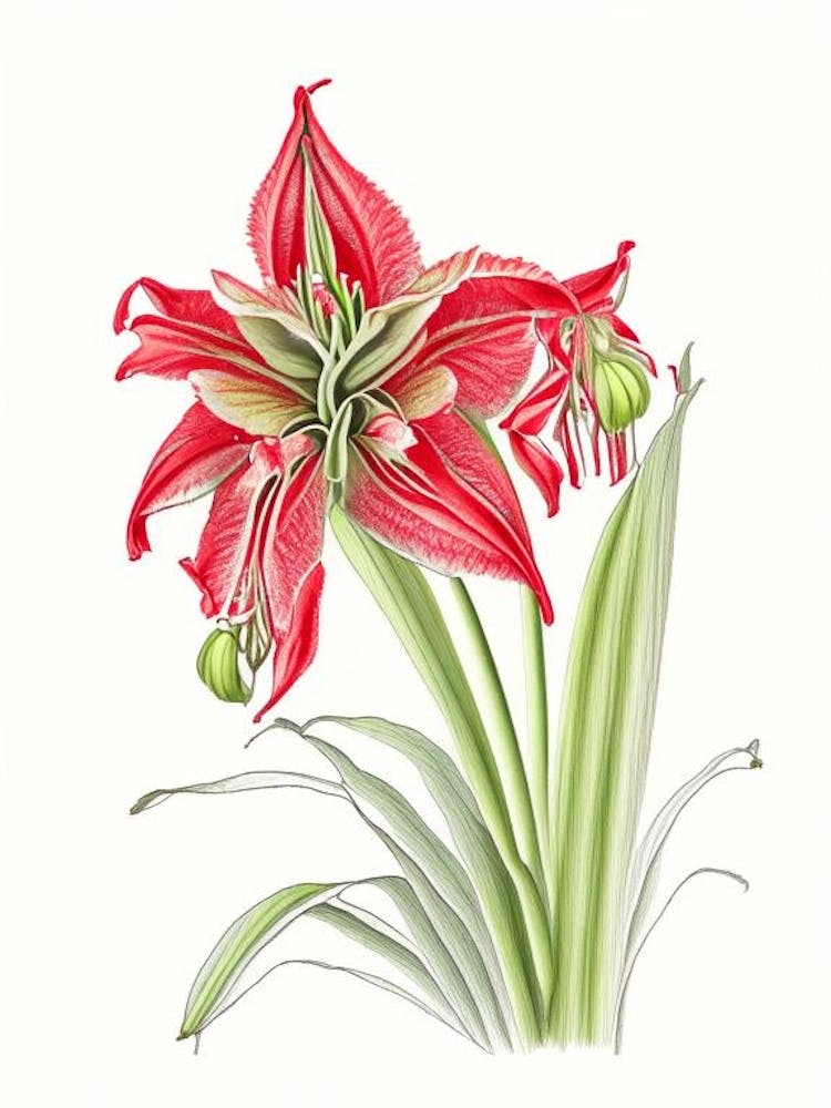 Amaryllis Floral Quentin Blake Inspired Illustration 3 Flower