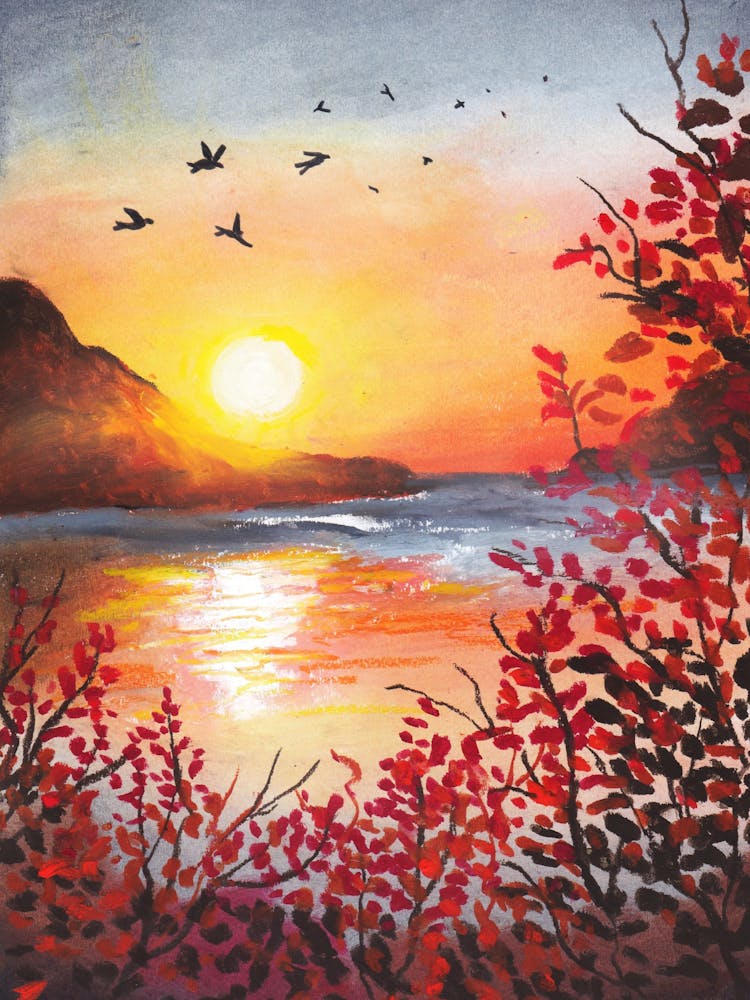 Sunset With Birds 1