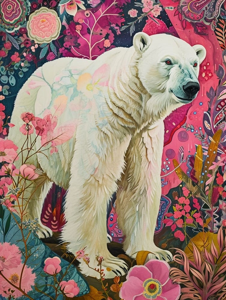 Floral Animal Painting Polar Bear 4
