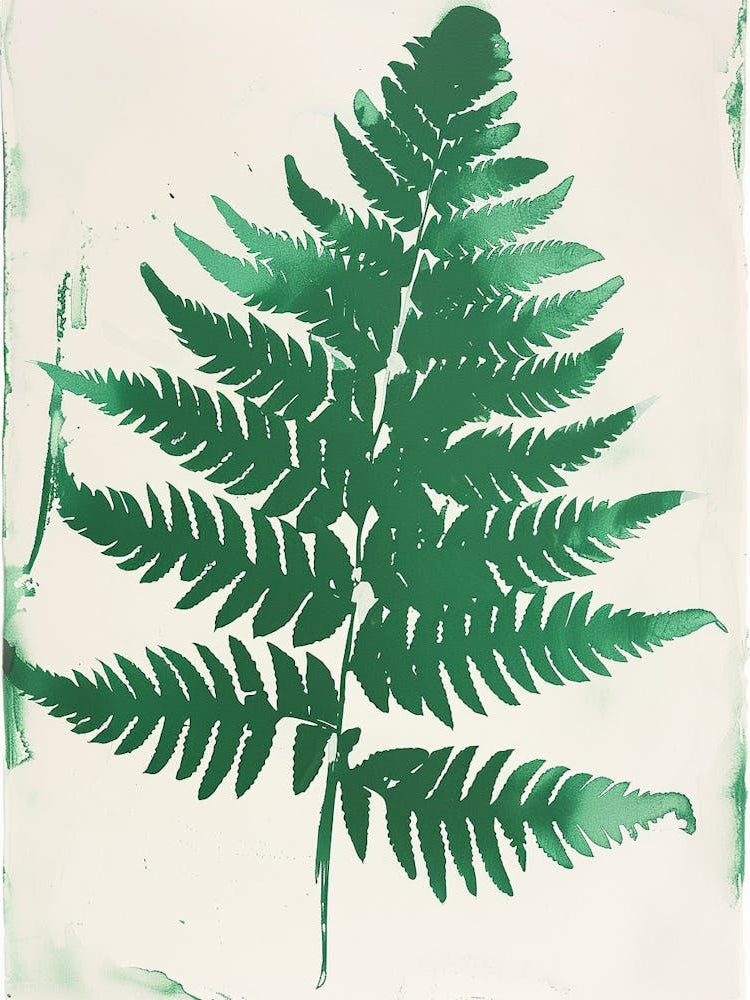 Green Ink Painting Of A Golden Leather Fern 3