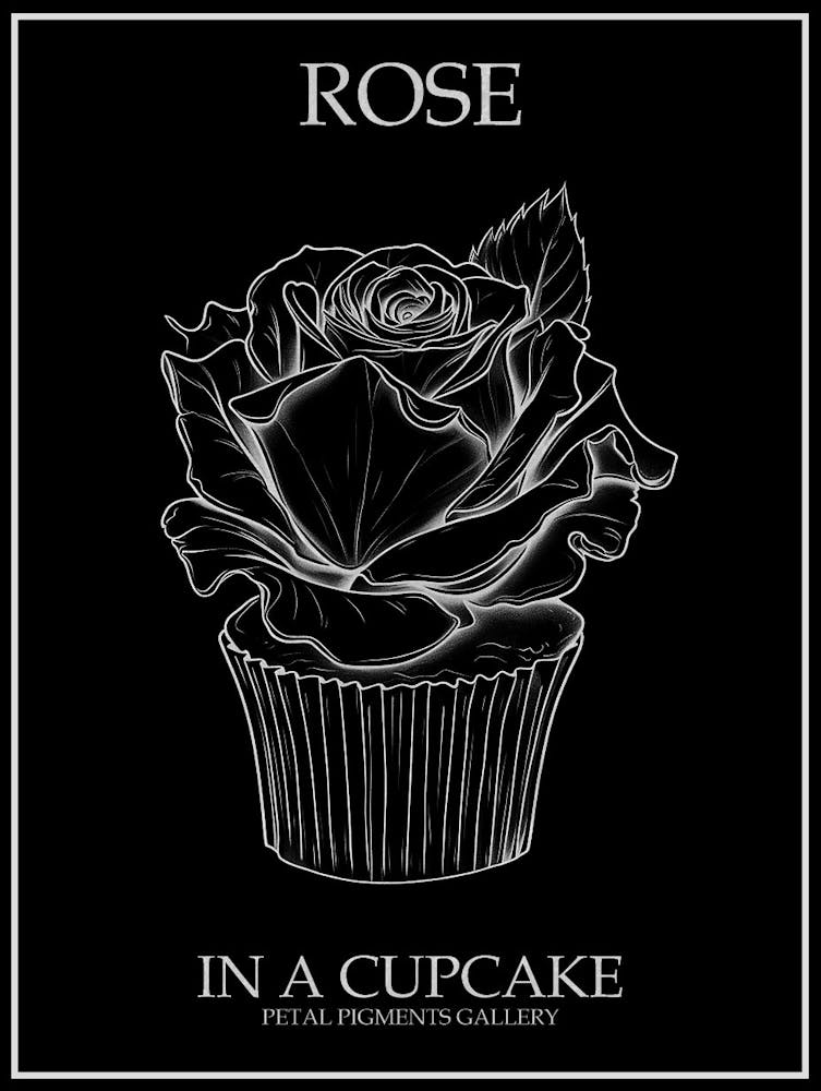 Rose In A Cupcake Line Drawing 4 Poster Inverted