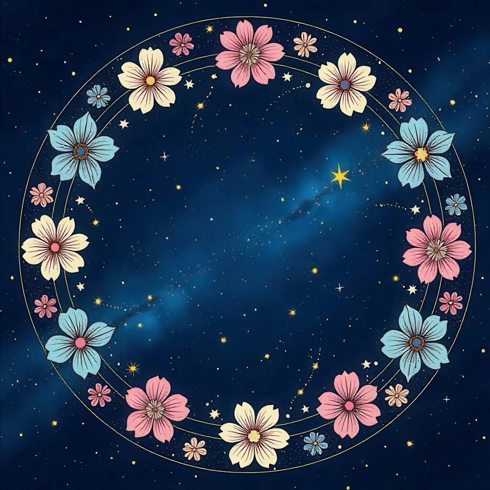 Galaxy Background With Flowers