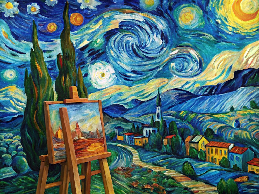 Van Gogh A Painter S Easel With A Vibrant Unfini