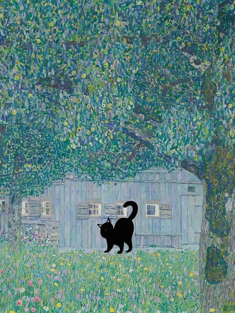Farmhouse In Buchberg With A Black Cat   Gustav Klimt Inspired