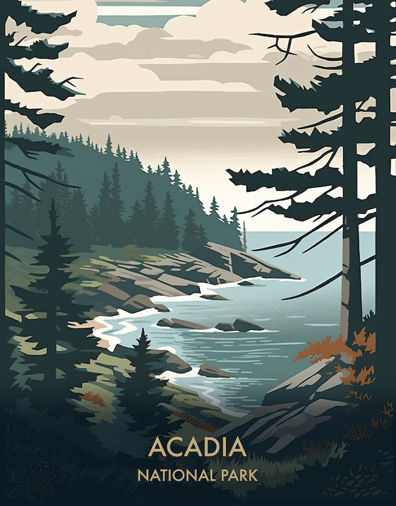 Acadia National Park Travel Poster Mid Century Style 1