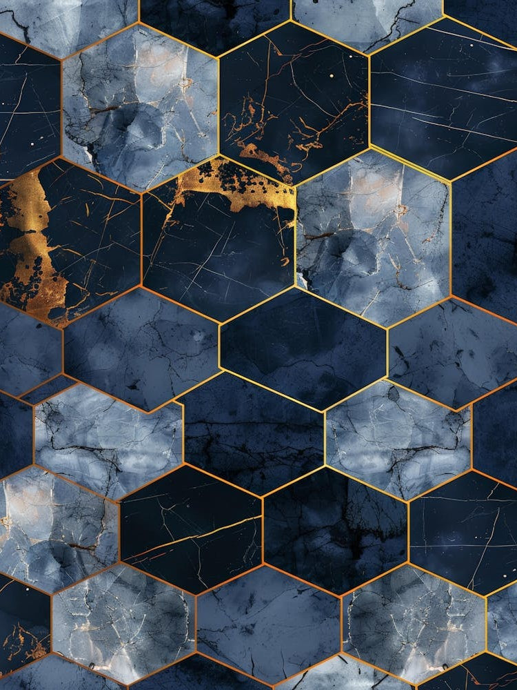 Blue And Gold Marble Pattern
