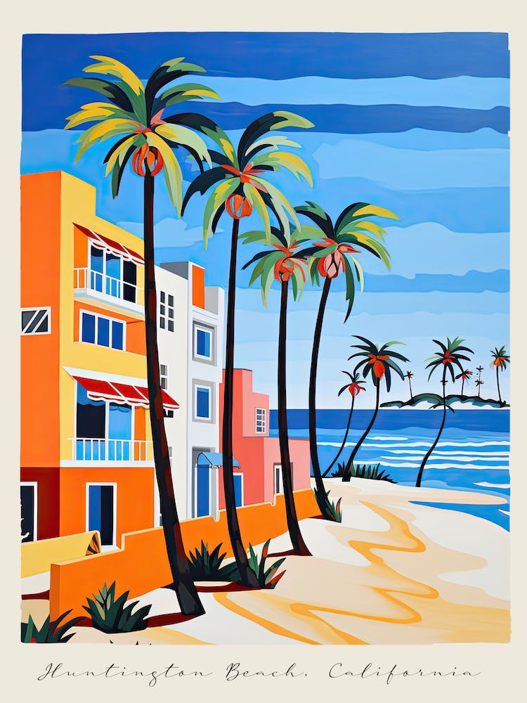 Poster Of Huntington Beach, California, Matisse And Rousseau Style 4