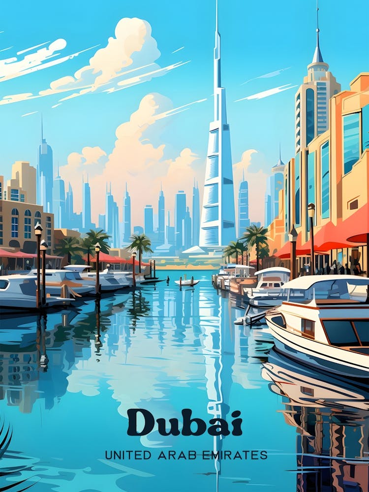 Dubai UAE Abu Dhabi Travel Art Illustration