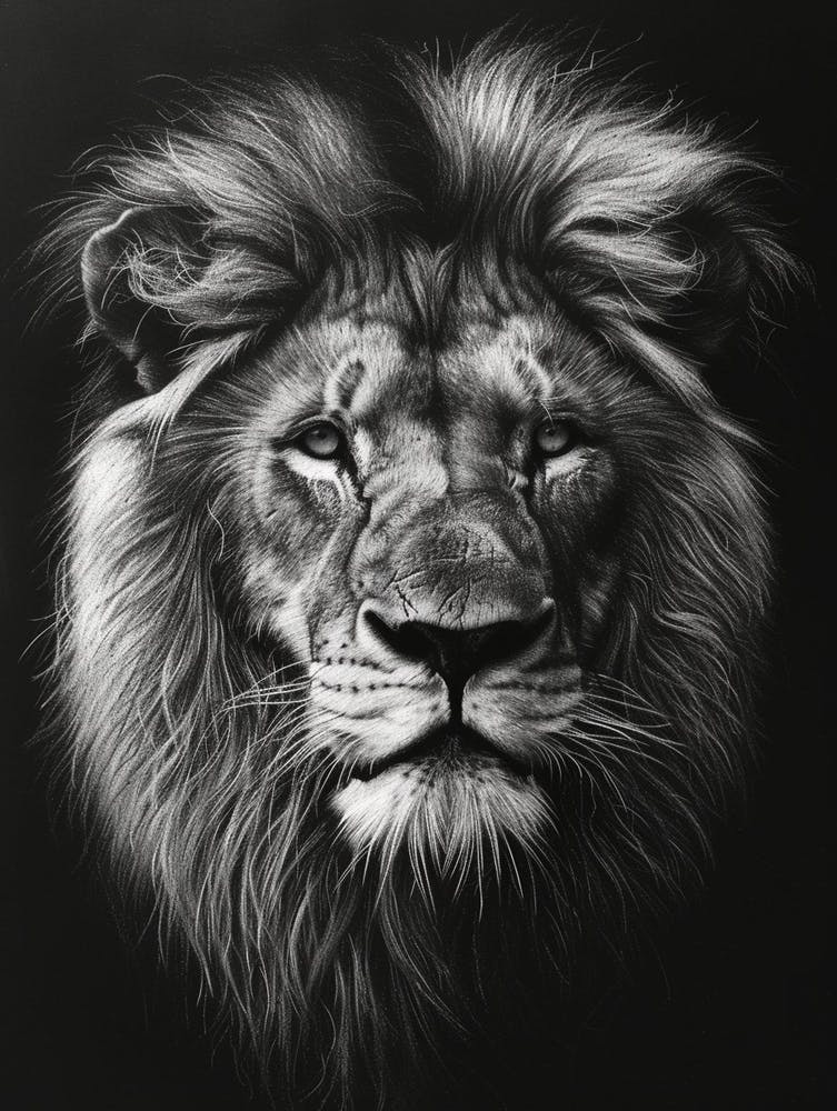Barbary Lion Charcoal Drawing Portrait Close Up 4