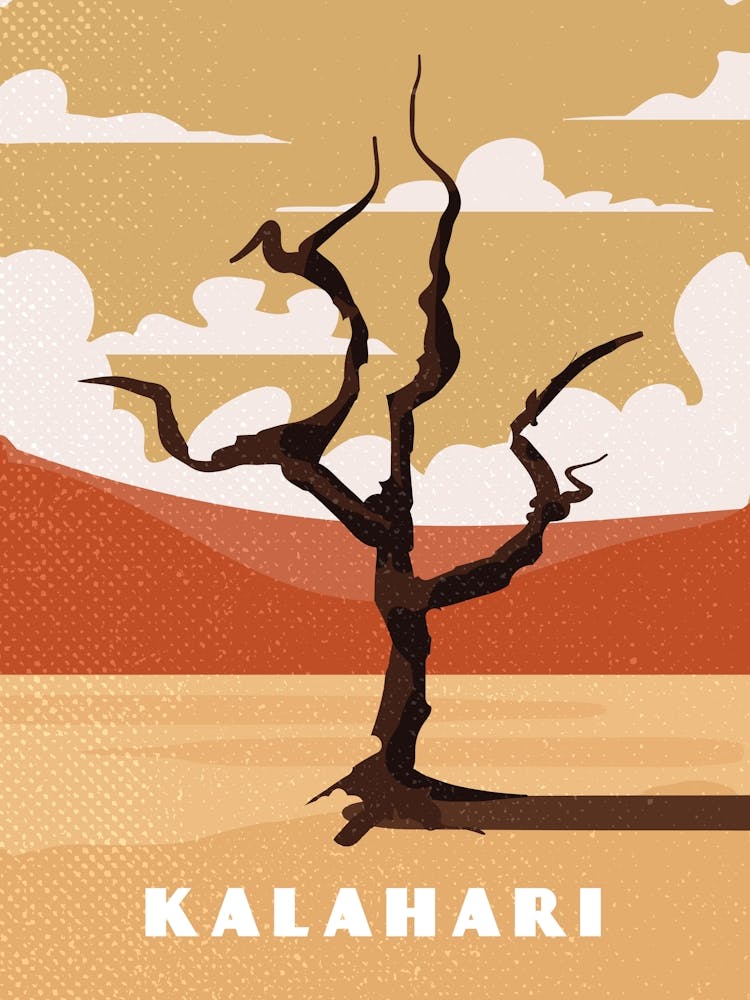 Kalahari desert. Botswana, Namibia — Retro travel minimalist poster