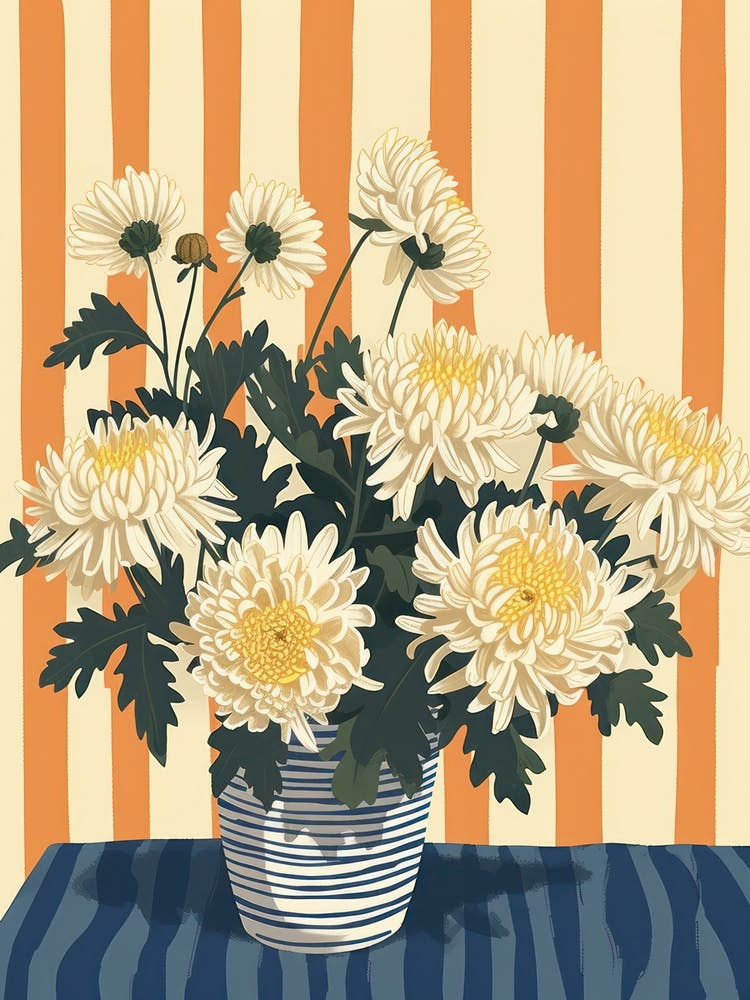 Chrysanthemum Flowers On A Table   Contemporary Illustration 4
