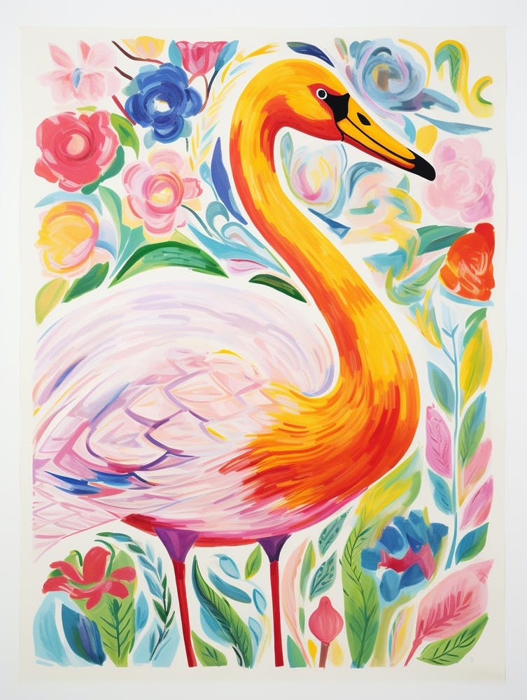 Peinture d'Oiseau Colorée Cygne 2