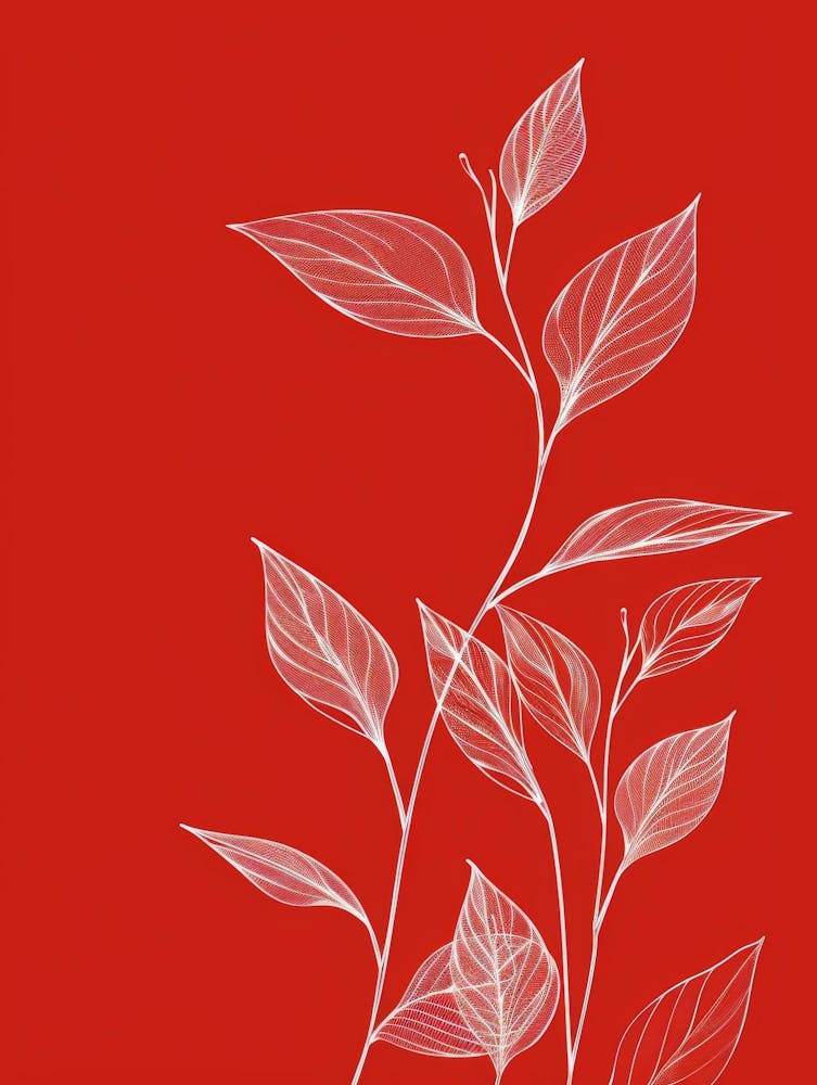 White Leaves On Red Background