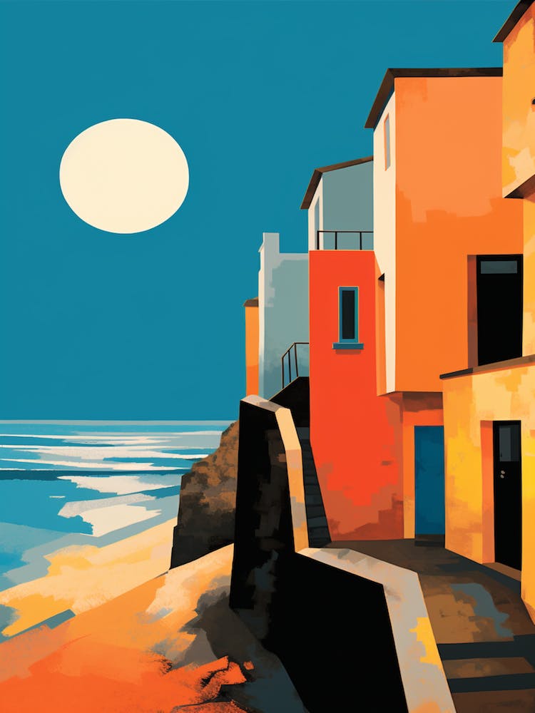 Abstract Illustration Of Hayle Towans Beach Cornwall Orange Hues 3