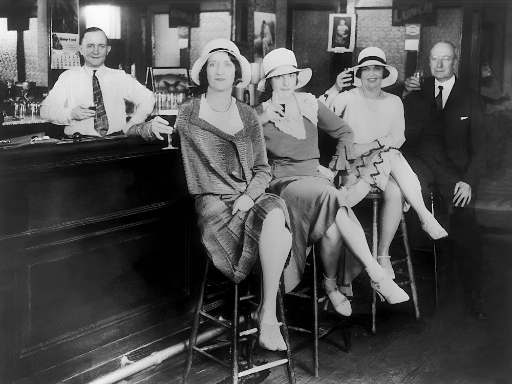 Prohibition, Women At A Bar, Vintage Black and White Old Photo, Bar Cart Decor