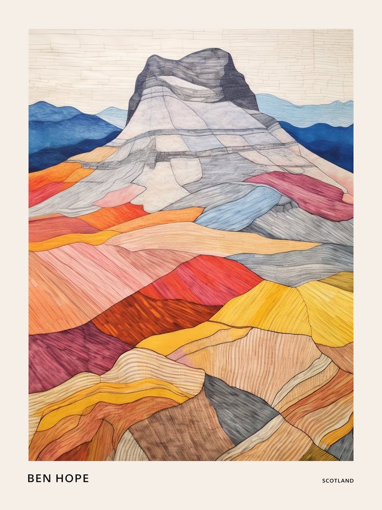 Ben Hope Scotland Colourful Mountain Illustration Poster