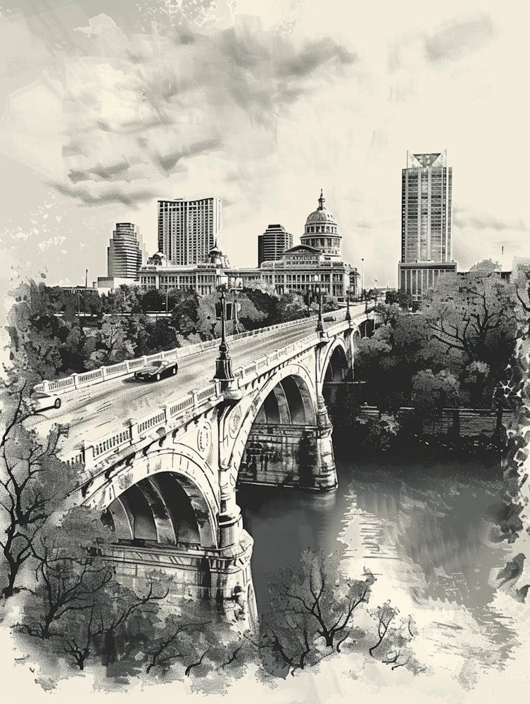 Duotone Illustration Congress Avenue Bridge Austin Texas 2