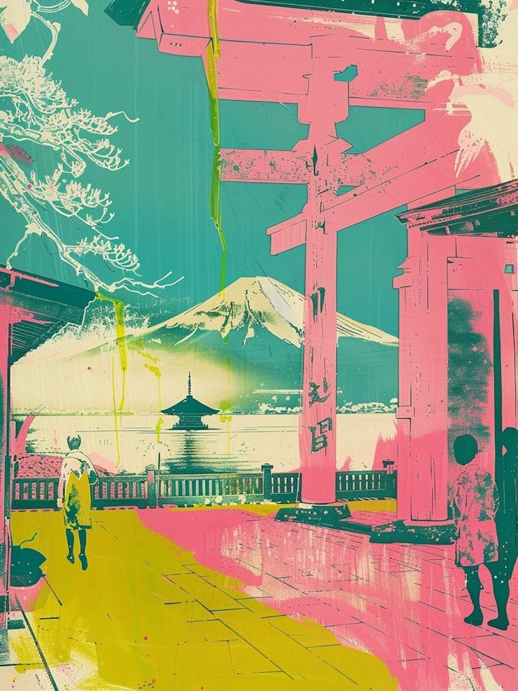 Miyajima Japan Retro Duotone Silkscreen 4