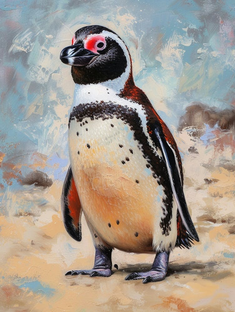 African Penguin Carcass Island Oil Painting 3