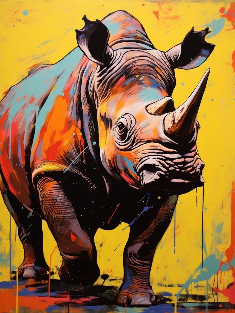 Nashorn Pop Art Gelb Blau Pink 6