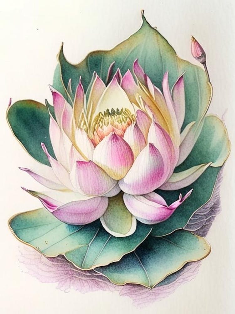 Heiliger Lotus Aquarell Tusche Bleistift 2