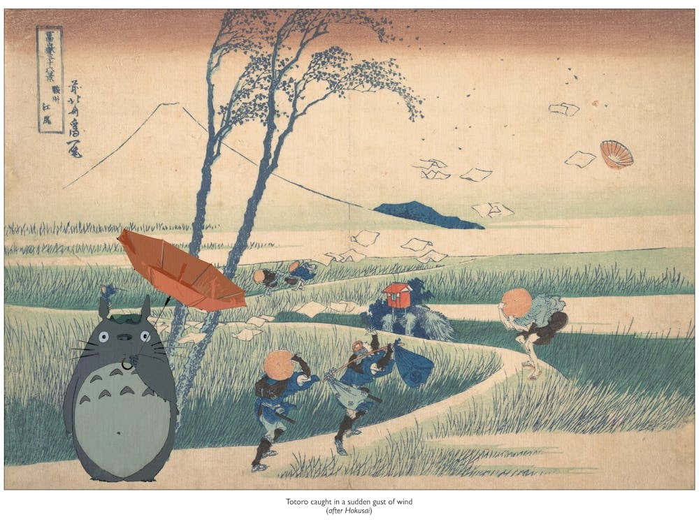 Totoro In A Sudden Gust Of Wind - Japanese Print - Studio Ghibli
