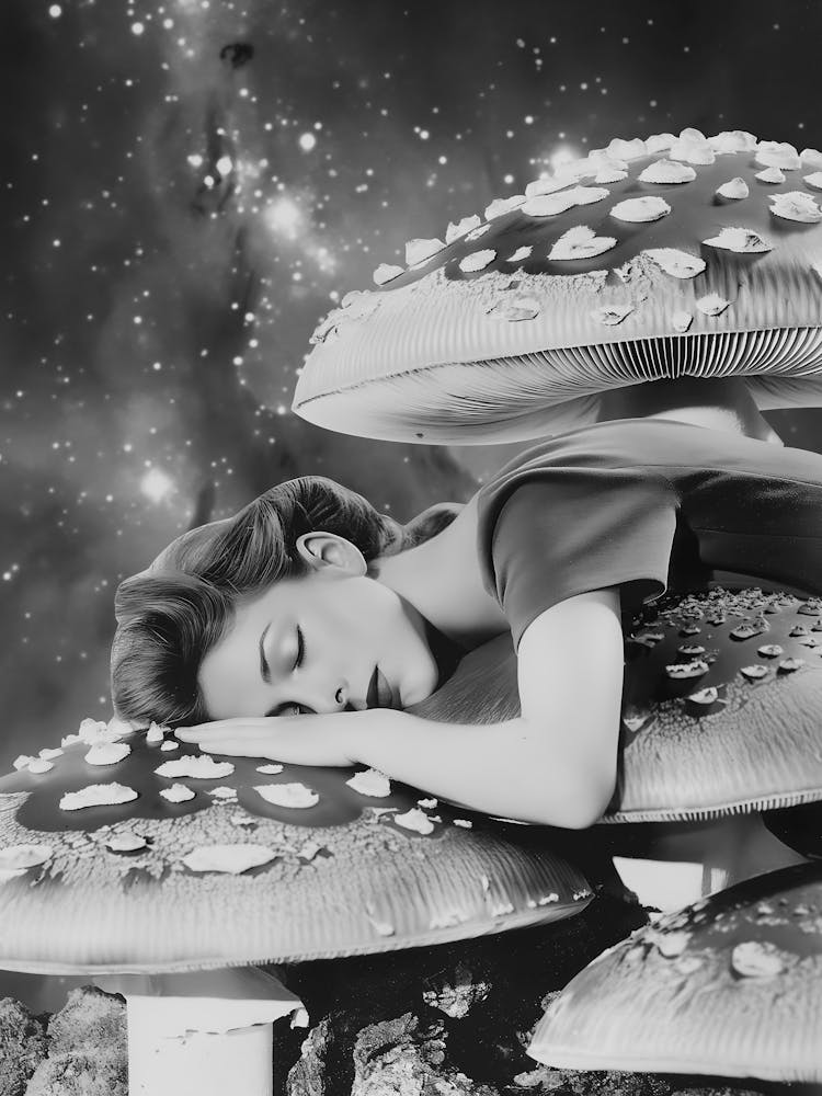 Woman Sleeping On A Mushroom
