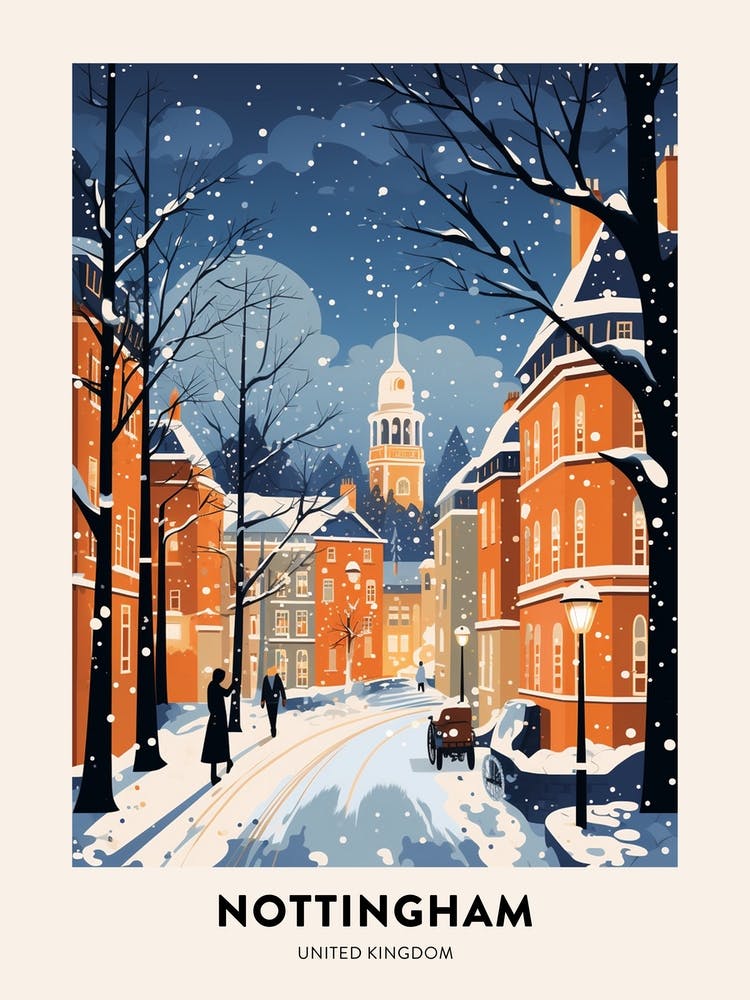 Winter Night  Travel Poster Nottingham United Kingdom 3