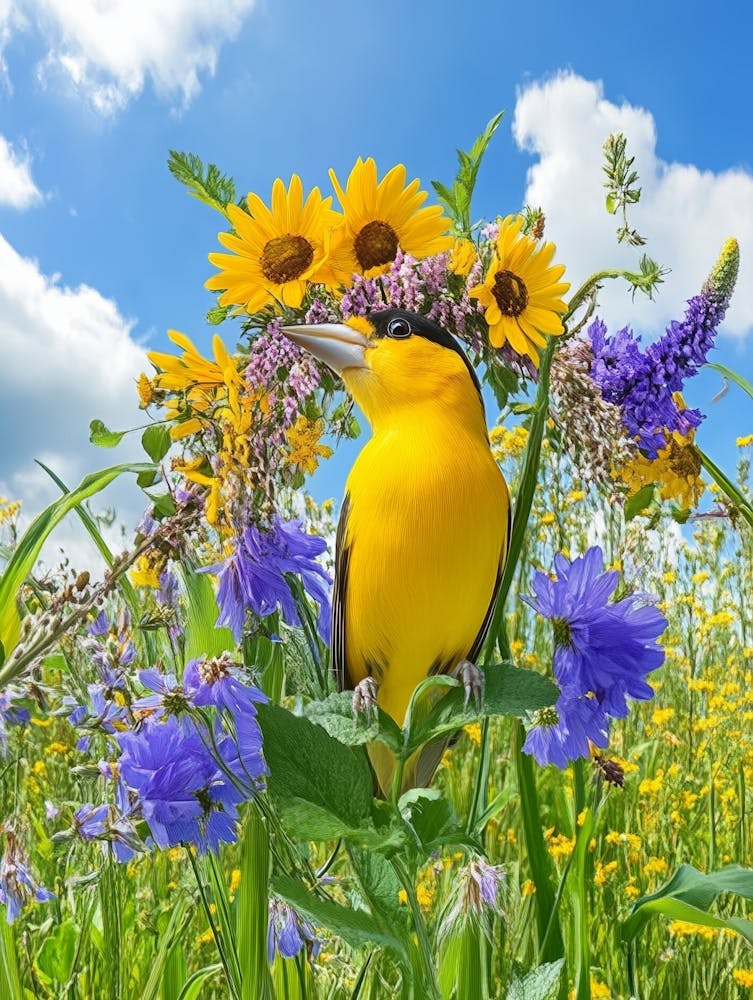 Yellow Warbler In A Meadow Art