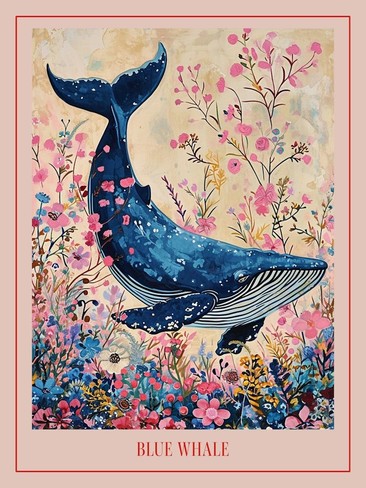 Floral Animal Painting Blue Whale 1 Poster