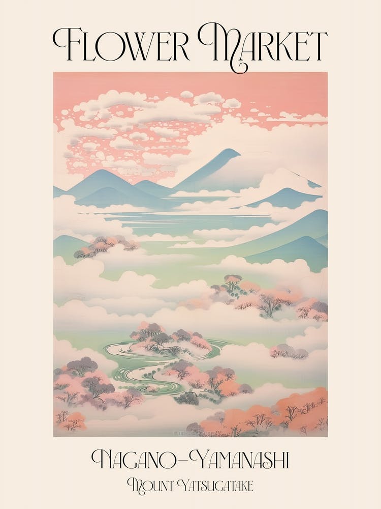 Flower Market Mount Yatsugatake In Nagano Yamanashi, Japanese Landscape 4 Poster
