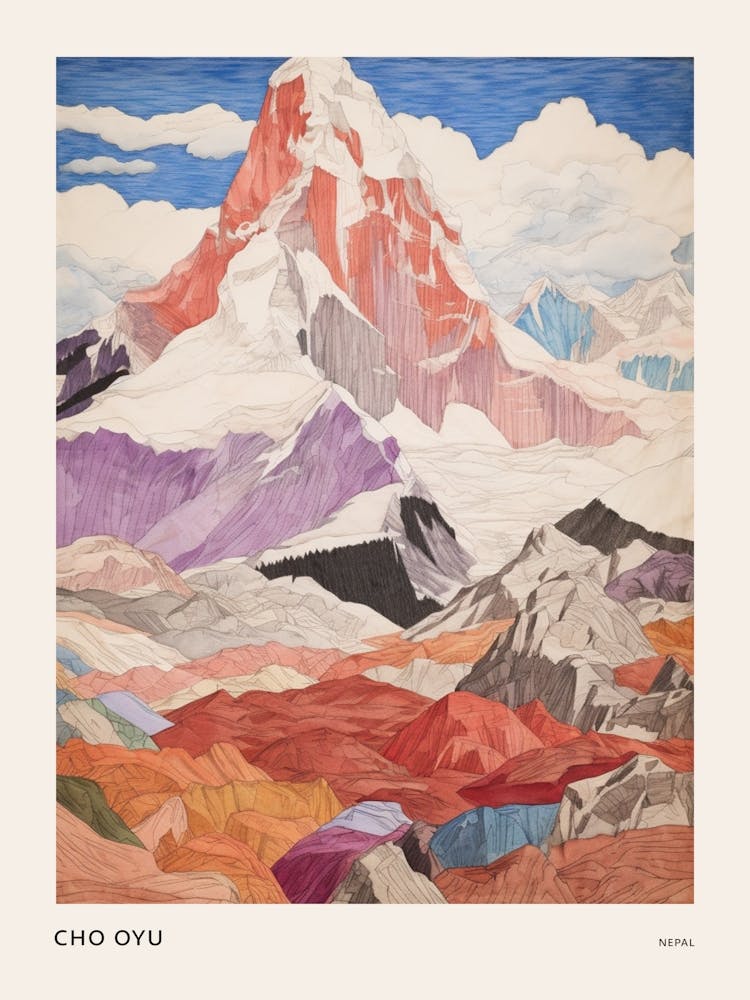 Cho Oyu Nepal 4 Affiche d'illustration de montagne colorée