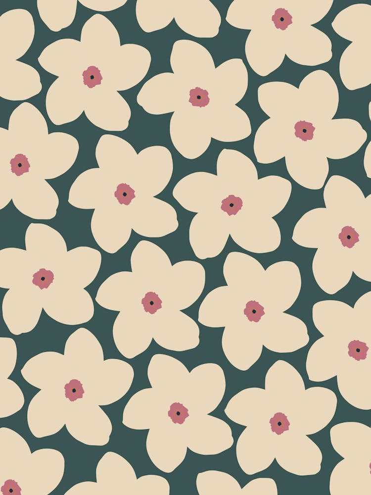 Green And Cream Retro Flower